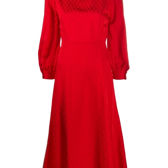 RAYA LOGO-JACQUARD FLARED WOVEN MIDI DRESS IN RED - Picture 3 of 8